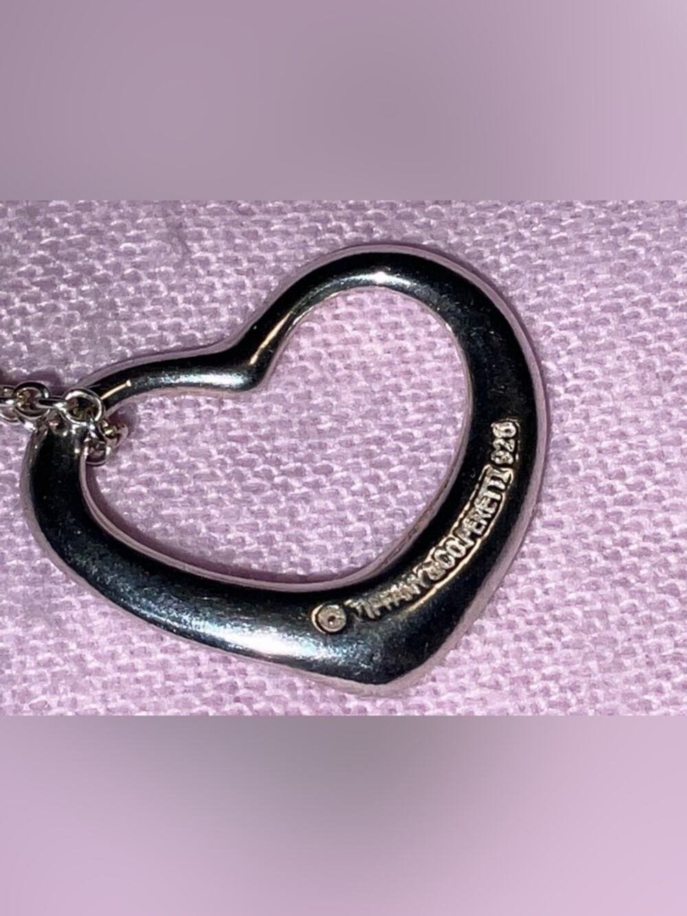 Tiffany Co Elsa Peretti Open Heart Necklace 925 Silver Large Preloved Pouch
